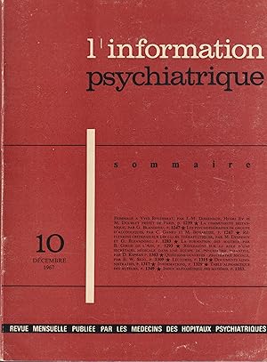 Bild des Verkufers fr L'Information Psychiatrique. - N 10 - Dcembre 1967. zum Verkauf von PRISCA