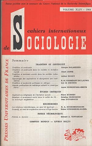 Image du vendeur pour Cahiers internationaux de Sociologie. - Volume XLIV. mis en vente par PRISCA