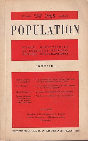 Bild des Verkufers fr Population. Revue bimestrielle de l'Institut National d'tudes Dmographiques. - 20 Anne - N 4 - Juillet/Aot 1965. zum Verkauf von PRISCA