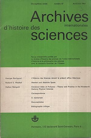 Imagen del vendedor de Archives internationales d'histoire des sciences. - 17 Anne - N 67 - Avril/Juin 1964. a la venta por PRISCA