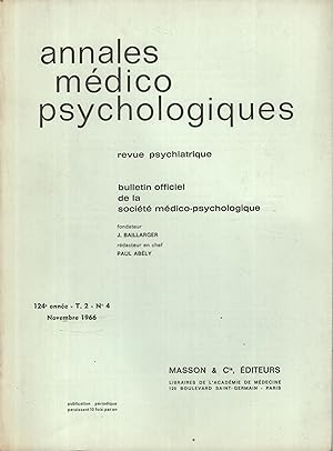Seller image for Annales Mdico Psychologiques - Revue Psychiatrique - Bulletin Officiel de la Socit Mdico-Psychologique - 124 Anne - T. 2 - N 4 for sale by PRISCA