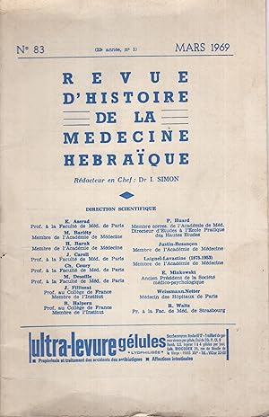 Image du vendeur pour Revue d'Histoire de la Mdecine Hbraque. - N 83 (22 Anne, n 1) mis en vente par PRISCA