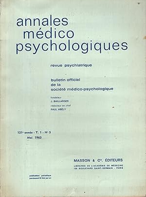 Imagen del vendedor de Annales Mdico Psychologiques - Revue Psychiatrique - Bulletin Officiel de la Socit Mdico-Psychologique. - 121 Anne - T. 1 - N 5 a la venta por PRISCA