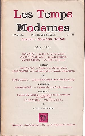 Image du vendeur pour Les Temps Modernes. - 16 Anne - N 179 - Mars 1961. mis en vente par PRISCA