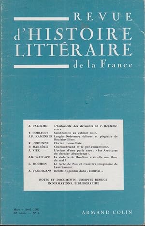Imagen del vendedor de Revue d'Histoire Littraire de la France. - 69 Anne - N 2 a la venta por PRISCA