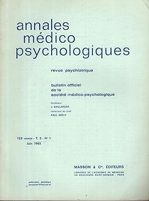 Seller image for Annales Mdico Psychologiques - Revue Psychiatrique - Bulletin Officiel de la Socit Mdico-Psychologique. - 123 Anne - T. 2 - N 1 for sale by PRISCA