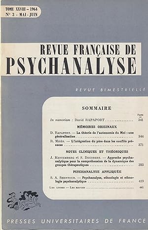 Imagen del vendedor de Revue Franaise de Psychanalyse - Revue bimestrielle - Tome XXVIII - Mai/Juin 1964 - N 3 a la venta por PRISCA