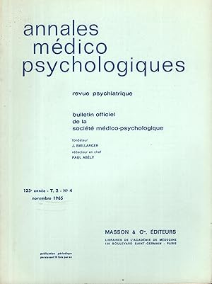 Seller image for Annales Mdico Psychologiques - Revue Psychiatrique - Bulletin Officiel de la Socit Mdico-Psychologique - 123 Anne - T. 2 - N 4 for sale by PRISCA