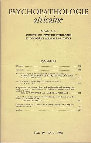 Image du vendeur pour Psychopathologie africaine - Bulletin de la Socit de Psychopathologie et d'Hygine Mentale de Dakar - Vol. IV - N 2. mis en vente par PRISCA