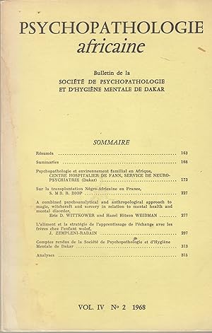 Imagen del vendedor de Psychopathologie africaine - Bulletin de la Socit de Psychopathologie et d'Hygine Mentale de Dakar - Vol. IV - N 2 a la venta por PRISCA