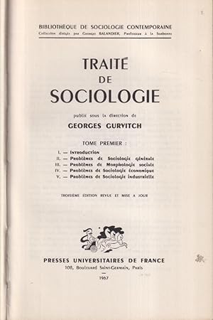 Image du vendeur pour Trait de sociologie Tome 1 mis en vente par PRISCA