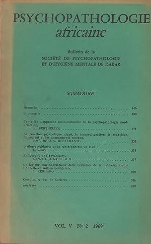 Bild des Verkufers fr Psychopathologie africaine. Volume V. N2. 1969 zum Verkauf von PRISCA