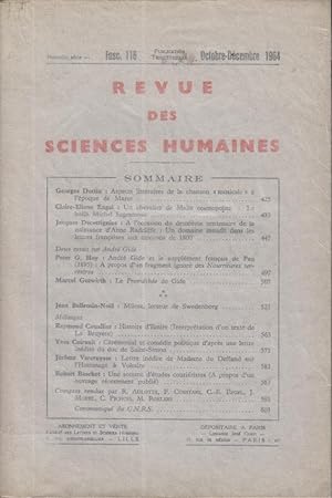 Image du vendeur pour Revue des Sciences Humaines - Nouvelle Srie - Fascicule 116 mis en vente par PRISCA