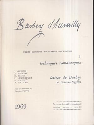 Image du vendeur pour Barbey d'Aurevilly / 4, Techniques romanesques : lettres de Barbey  Dottin-Desylles. mis en vente par PRISCA