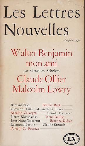 Seller image for Les lettres nouvelles, 3/1972: Walter Benjamin mon ami, par Gershom Scholem, for sale by PRISCA