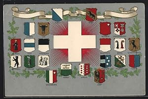 Bild des Verkufers fr Ansichtskarte Schweiz, Wappen der Kantone mit Wallis, Unterwalden, Zug zum Verkauf von Bartko-Reher