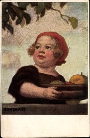 Künstler Ansichtskarte / Postkarte Zumbusch, Ludwig von, Der drolle Bub, Kind, Äpfel