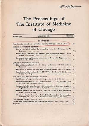 Immagine del venditore per The Proceedings of The Institute of Medicine of Chicago. - Volume 18 - N 3 - March 15, 1950. venduto da PRISCA