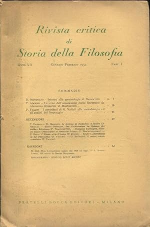 Seller image for Rivista critica di Storia della Filosofia. - Anno VII - Fasc. I for sale by PRISCA