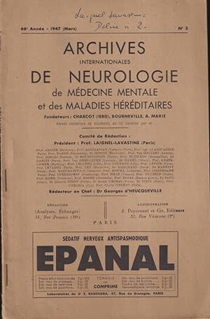 Image du vendeur pour Archives Internationales de Neurologie, de Mdecine Mentale et des Maladies Hrditaires. - 66 Anne - N 3 mis en vente par PRISCA