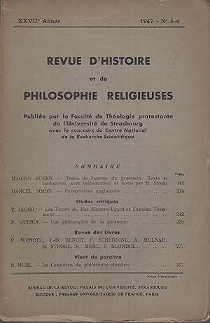 Imagen del vendedor de Revue d'Histoire et de Philosophie Religieuses. - XXVII Anne - N 3-4 a la venta por PRISCA