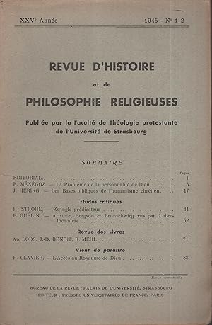 Bild des Verkufers fr Revue d'Histoire et de Philosophie Religieuse. - XXV Anne - N 1-2. zum Verkauf von PRISCA