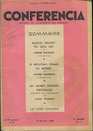 Imagen del vendedor de Conferencia. - Journal de l'Universit des Annales. - 37 Anne - N 2 - 15 Fvrier 1948 a la venta por PRISCA