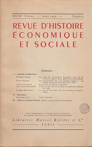 Imagen del vendedor de Revue d'Histoire conomique et Sociale - XXVIIIe Volume - Anne 1950 - Numro 3. a la venta por PRISCA