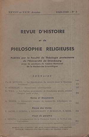 Seller image for Revue d'Histoire et de Philosophie Religieuse. - XXVIII et XXIX Anne - N 3 - 1948-1949. for sale by PRISCA