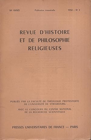 Immagine del venditore per Revue d'Histoire et de Philosophie Religieuses. - 30 Anne - N 2. venduto da PRISCA