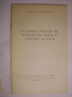 Imagen del vendedor de La indisolubilidad del matrimonio segn el Derecho Natural a la venta por Librera Antonio Azorn