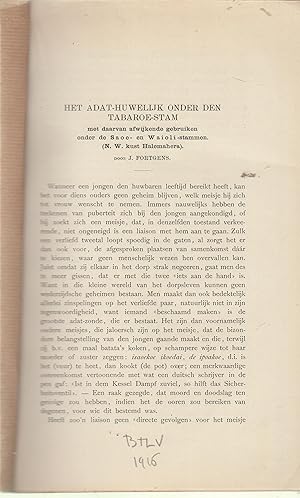 Bild des Verkufers fr Het adat-Huwelijk onder den tabaroe-Stam met daarvan afwilkende gebruiken onder de S a o e- en W a i o l i-stammen. zum Verkauf von PRISCA