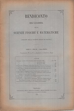 Imagen del vendedor de Rendiconto dell'Accademia delle Scienze Fisiche e Matematiche (Sezione della Societa Reale di Napoli) - Serie 3 - Vol. III - (Anno XXXVI) - Fascicolo 8 a 10. a la venta por PRISCA