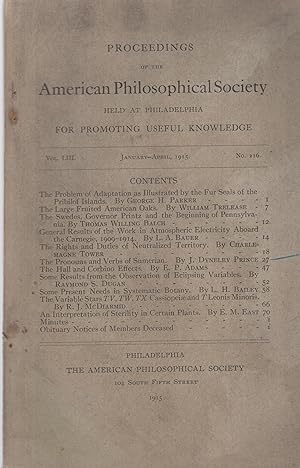 Seller image for Proceedings of the American Philosophical Society held at Philadelphia for promoting useful knowledge. - Vol. LIII - N 216 for sale by PRISCA