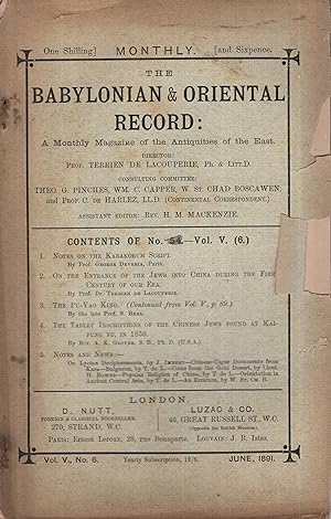 Seller image for The Babylonian & Oriental Record : A Monthly Magazine of the Antiquities of the East. - Vol. V - N 6 for sale by PRISCA