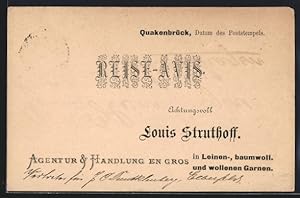 Vorläufer-Ansichtskarte Quakenbrück, 1882, Louis Struthoff, Handlung in Leinen-, baumwoll. und wo...