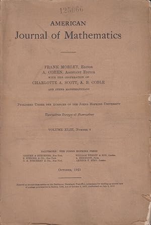 Image du vendeur pour American Journal of Mathematics. - Volume XLIII, N 4. mis en vente par PRISCA