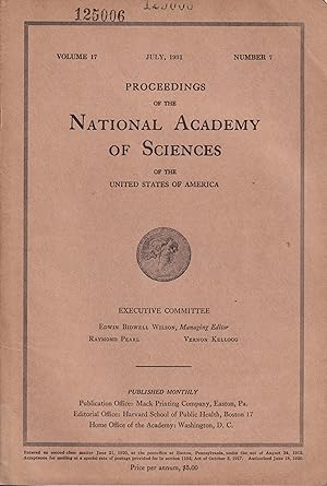 Bild des Verkufers fr Proceedings of the National Academy of Sciences of the United States of America. - Volume 17 - N 7 - July, 1931. zum Verkauf von PRISCA