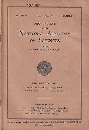 Seller image for Proceedings of the National Academy of Sciences of the United States of America. - Volume 17 - N 9 - September, 1931. for sale by PRISCA