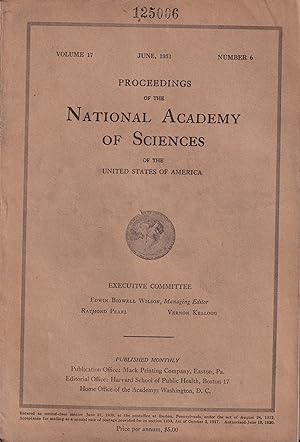 Bild des Verkufers fr Proceedings of the National Academy of Sciences of the United States of America. - Volume 17 - N 6 - June, 1931. zum Verkauf von PRISCA