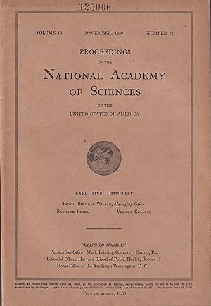 Immagine del venditore per Proceedings of the National Academy of Sciences of the United States of America. - Volume 16 - N 12 - December, 1930. venduto da PRISCA