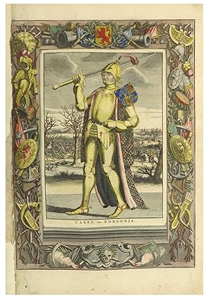 Imagen del vendedor de Gravure met portret en randversieringen van Karel de Stoute a la venta por Antiquariaat de Roo