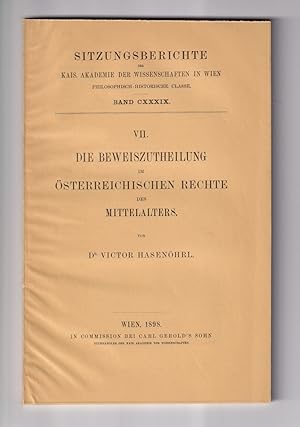 Bild des Verkufers fr Die Beweiszutheilung im sterreichischen Rechte des Mittelalters. zum Verkauf von Antiquariat Gallus / Dr. P. Adelsberger