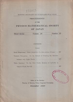 Image du vendeur pour Nippon Suugaku-Buturigakkwai Kizi - Proceedings of the Physico-Mathematical Society of Japan. - Third Series - Volume 20 - Number 12 mis en vente par PRISCA