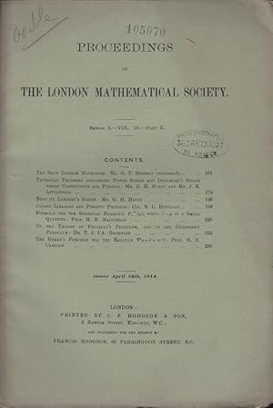 Seller image for Proceedings of the London Mathematical Society. - Series 2 - Vol. 13 - Part 3 for sale by PRISCA