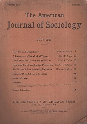 Imagen del vendedor de The American Journal of Sociology. - Volume XXVI - N 1 - July 1920. a la venta por PRISCA