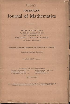 Immagine del venditore per American Journal of Mathematics. - Volume XLIV - N 1 venduto da PRISCA