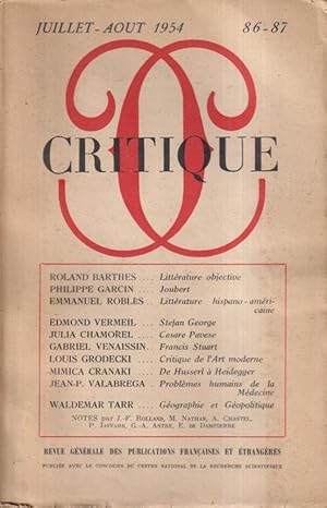 Bild des Verkufers fr Critique. - Revue gnrale des publications franaises et trangres. - N 86/87 - Tome X zum Verkauf von PRISCA