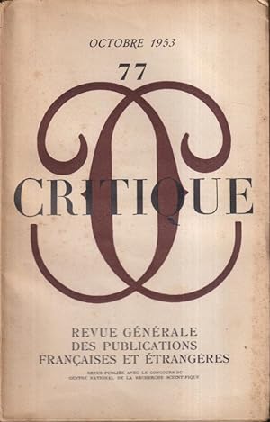Seller image for Critique. - Revue gnrale des publications franaises et trangres. N 77 - Tome IX for sale by PRISCA
