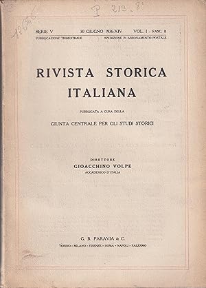 Bild des Verkufers fr Rivista Storica Italiana pubblicata a cura della Giunta Centrale per gli Studi Storici. - Serie V, Vol. I, Fasc. II zum Verkauf von PRISCA